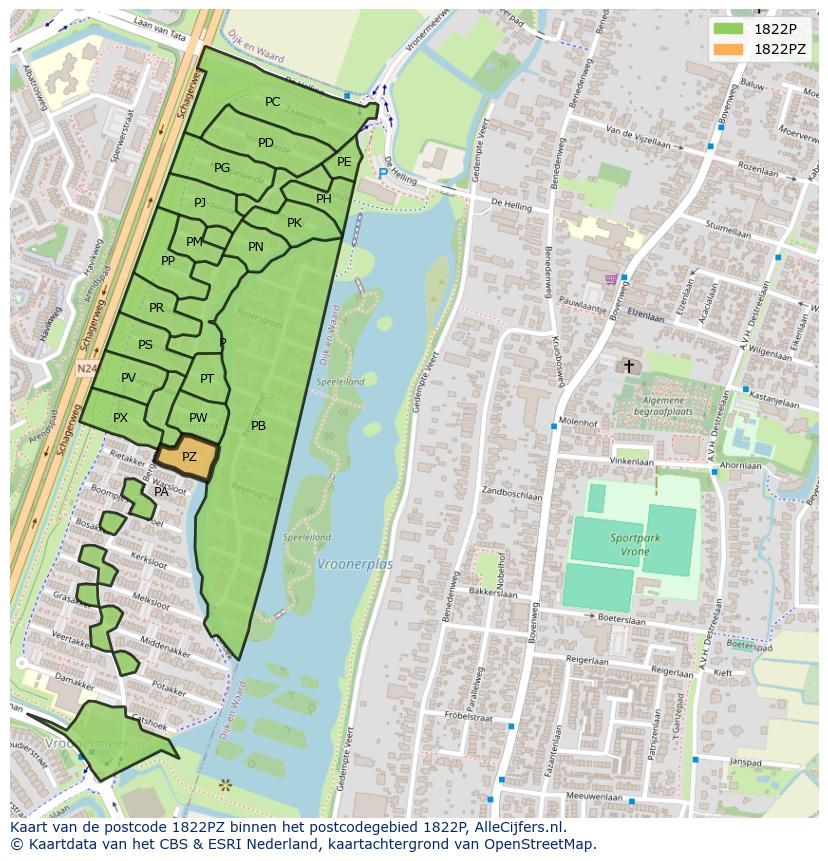 Afbeelding van het postcodegebied 1822 PZ op de kaart.