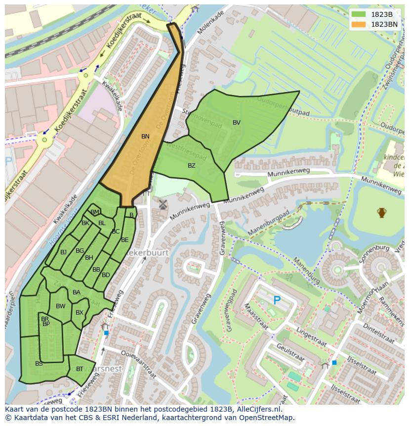 Afbeelding van het postcodegebied 1823 BN op de kaart.