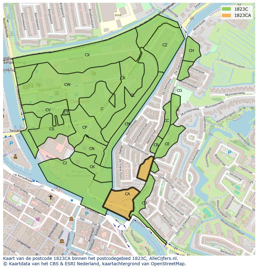 Afbeelding van het postcodegebied 1823 CA op de kaart.