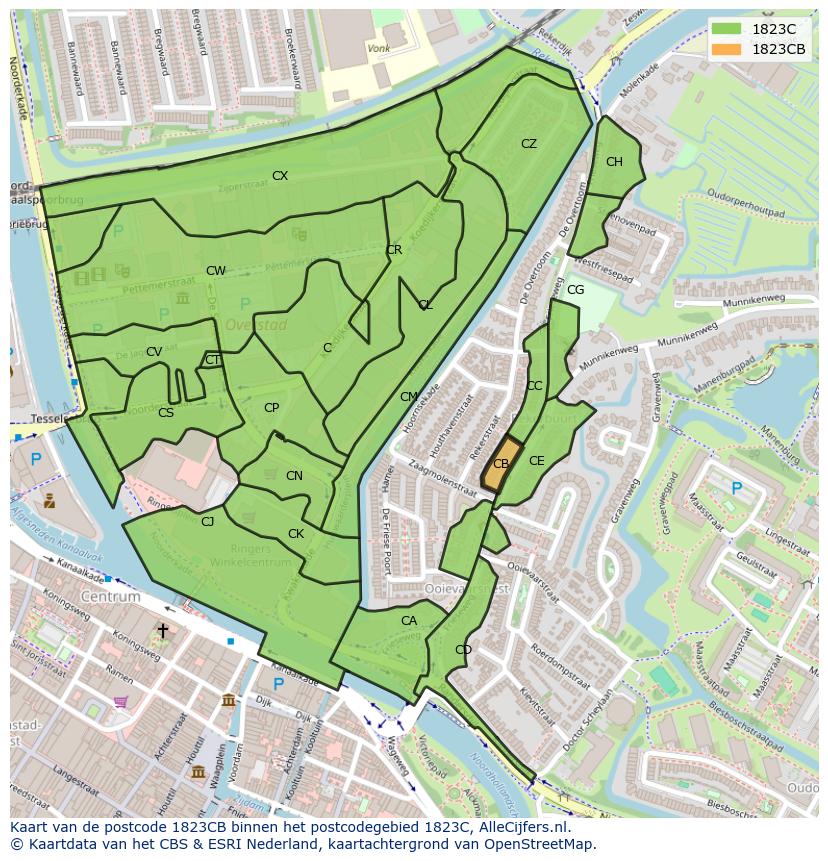 Afbeelding van het postcodegebied 1823 CB op de kaart.