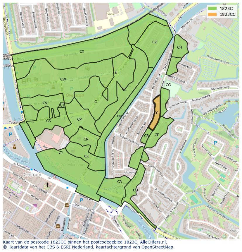 Afbeelding van het postcodegebied 1823 CC op de kaart.