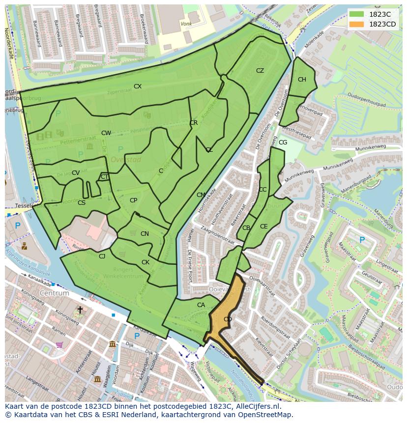 Afbeelding van het postcodegebied 1823 CD op de kaart.