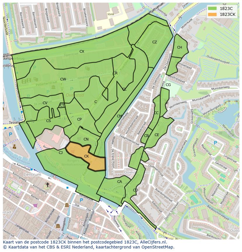 Afbeelding van het postcodegebied 1823 CK op de kaart.