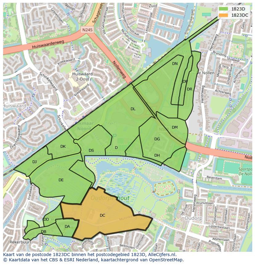 Afbeelding van het postcodegebied 1823 DC op de kaart.