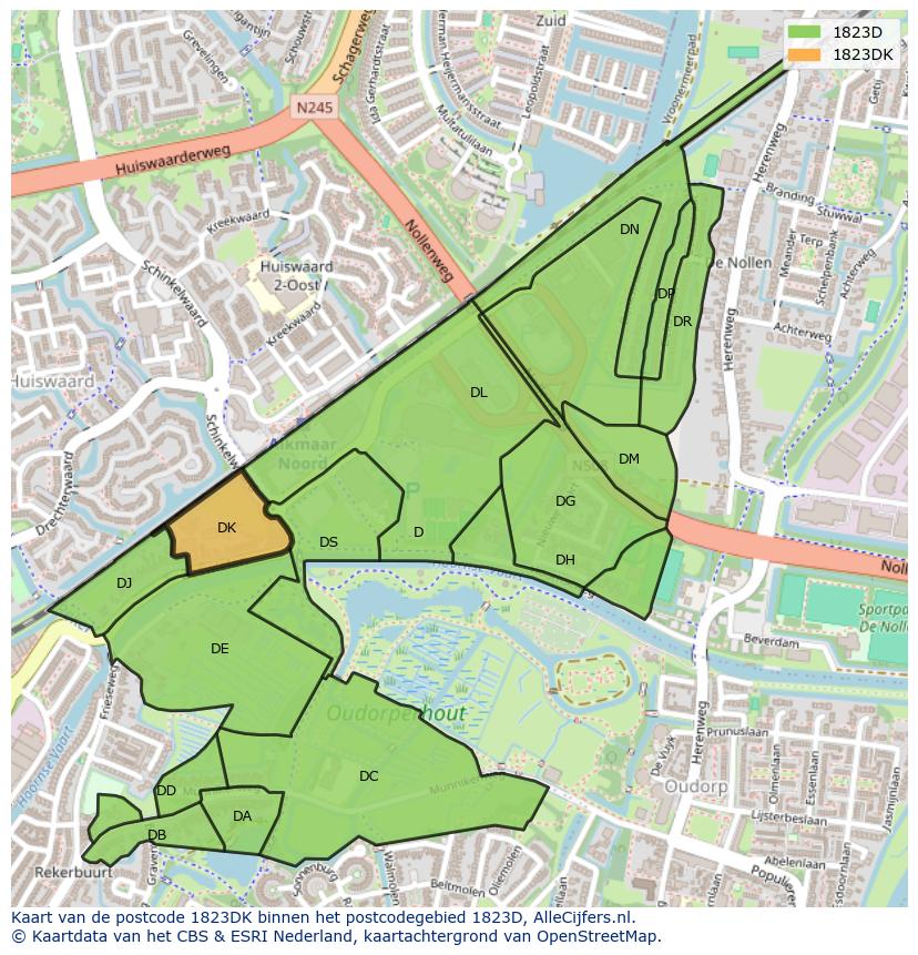 Afbeelding van het postcodegebied 1823 DK op de kaart.