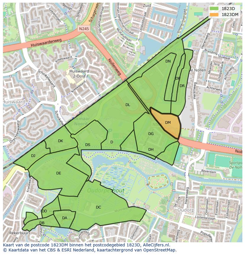 Afbeelding van het postcodegebied 1823 DM op de kaart.