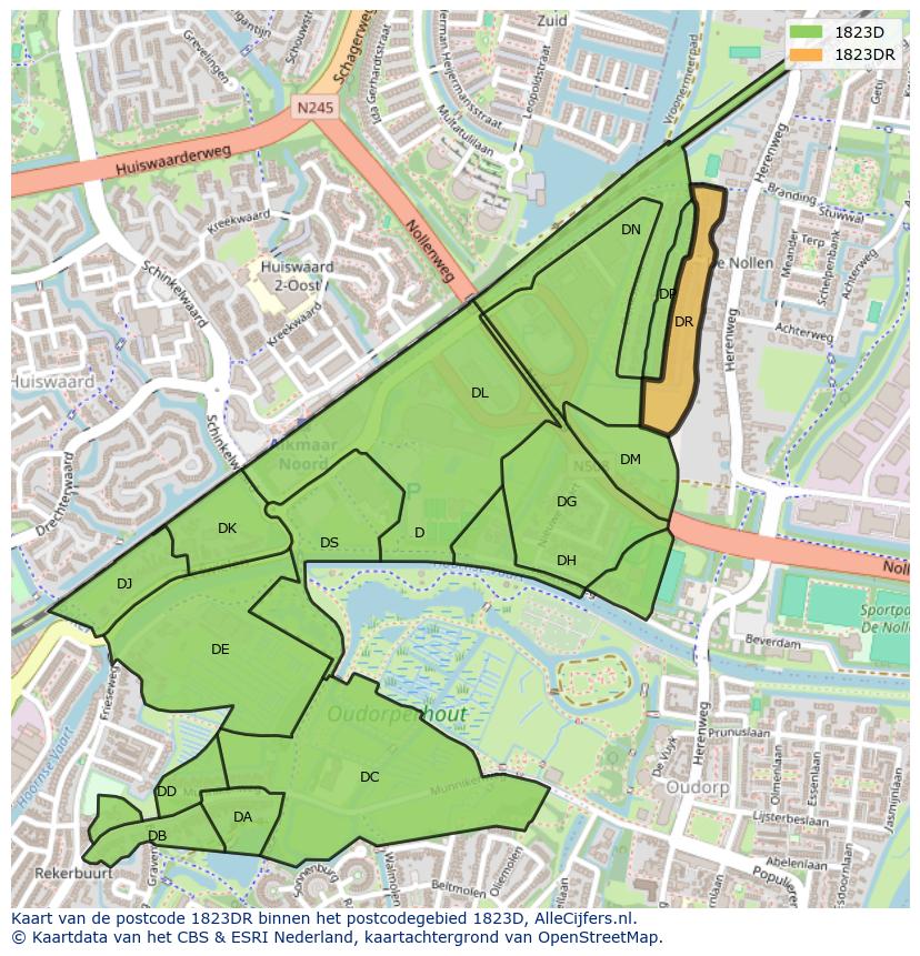 Afbeelding van het postcodegebied 1823 DR op de kaart.