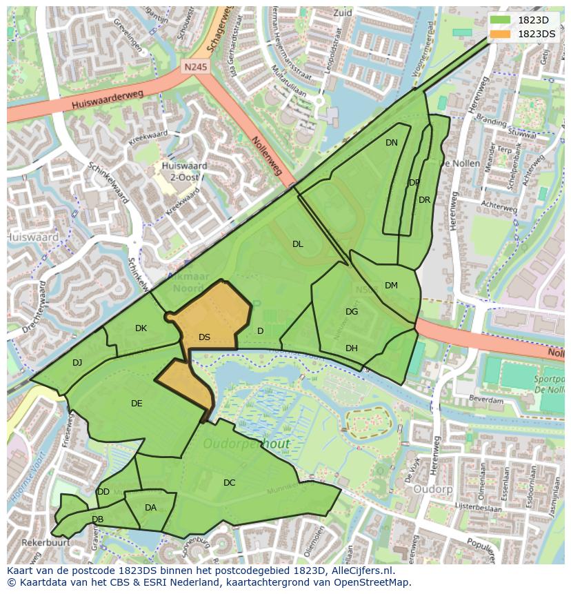 Afbeelding van het postcodegebied 1823 DS op de kaart.