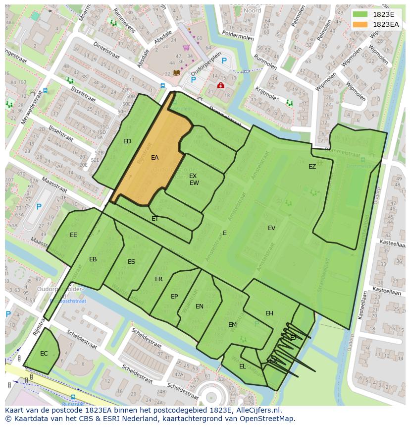 Afbeelding van het postcodegebied 1823 EA op de kaart.