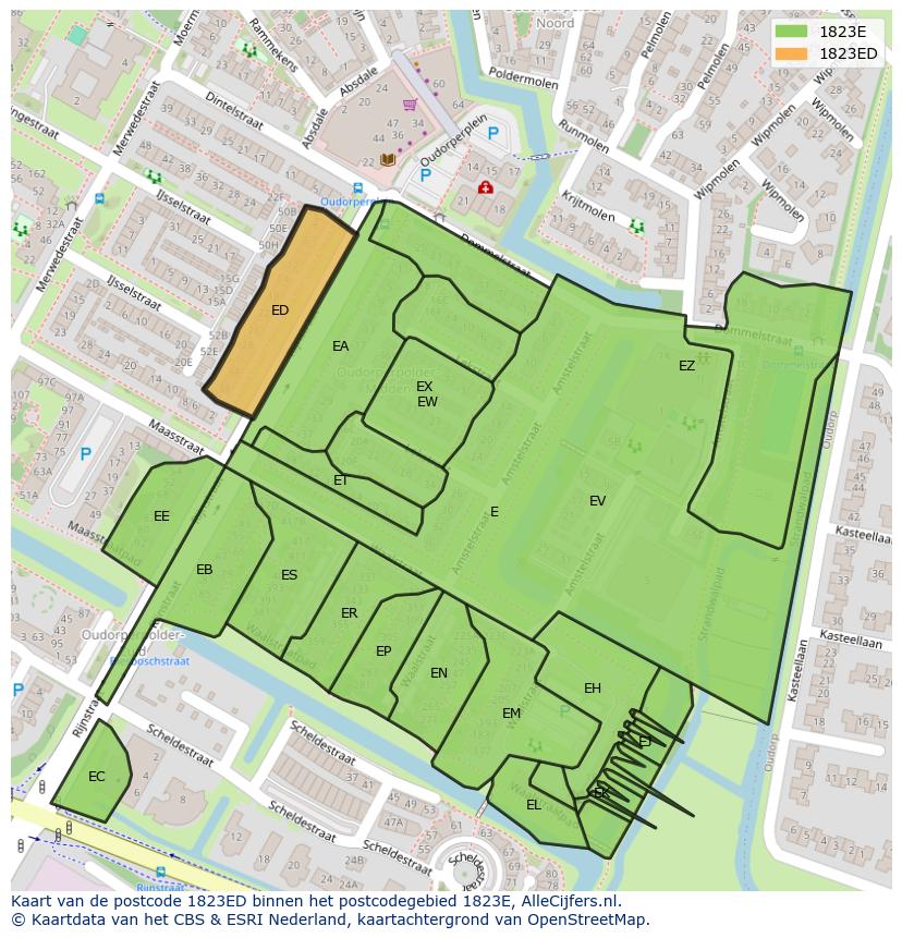 Afbeelding van het postcodegebied 1823 ED op de kaart.