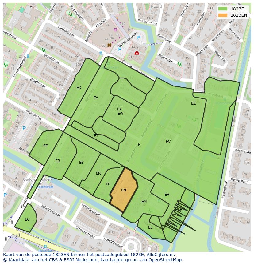Afbeelding van het postcodegebied 1823 EN op de kaart.