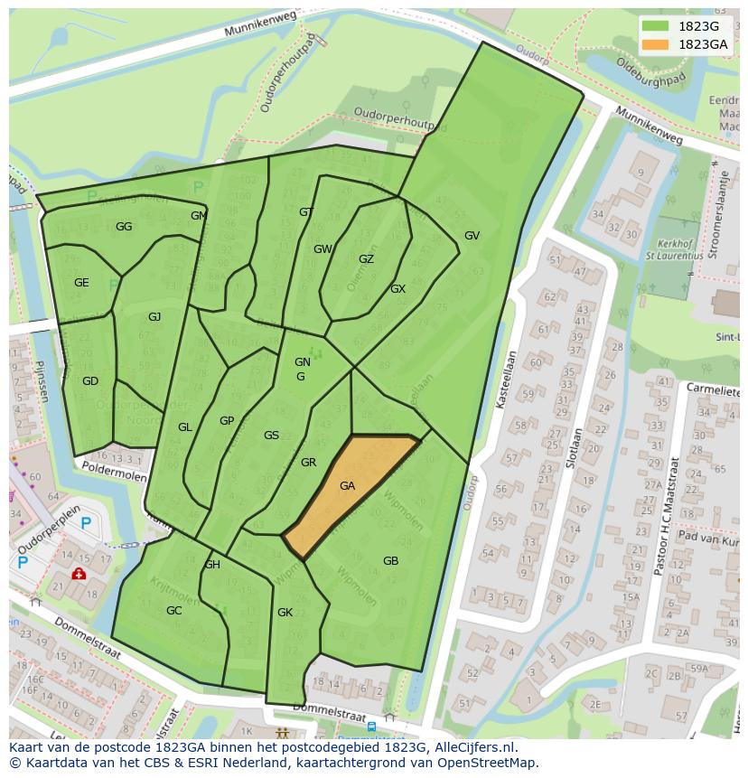 Afbeelding van het postcodegebied 1823 GA op de kaart.
