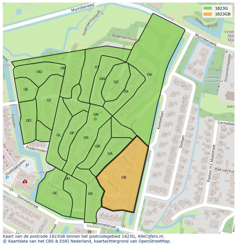 Afbeelding van het postcodegebied 1823 GB op de kaart.
