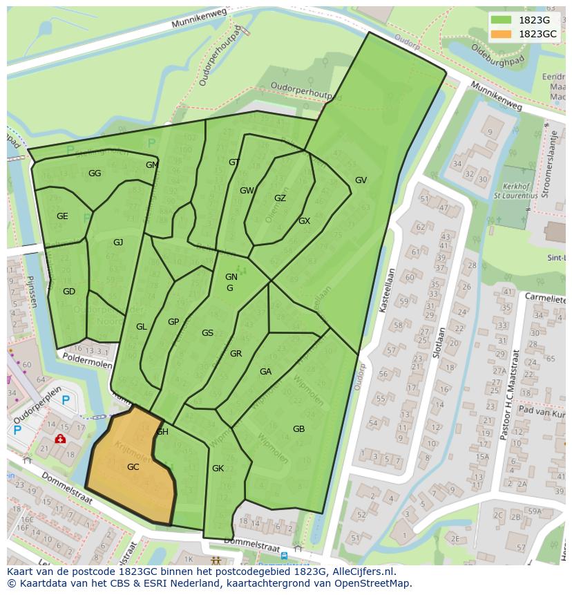 Afbeelding van het postcodegebied 1823 GC op de kaart.
