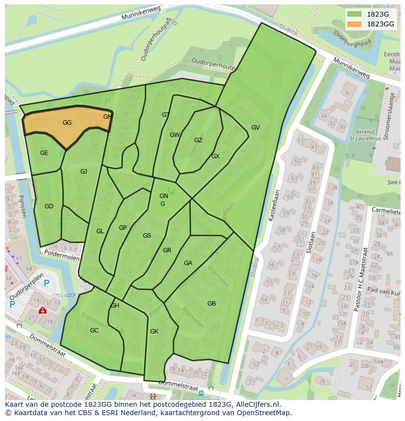 Afbeelding van het postcodegebied 1823 GG op de kaart.