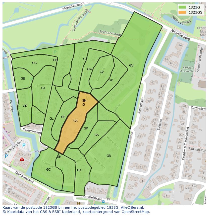 Afbeelding van het postcodegebied 1823 GS op de kaart.