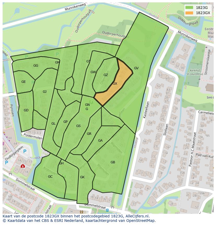 Afbeelding van het postcodegebied 1823 GX op de kaart.