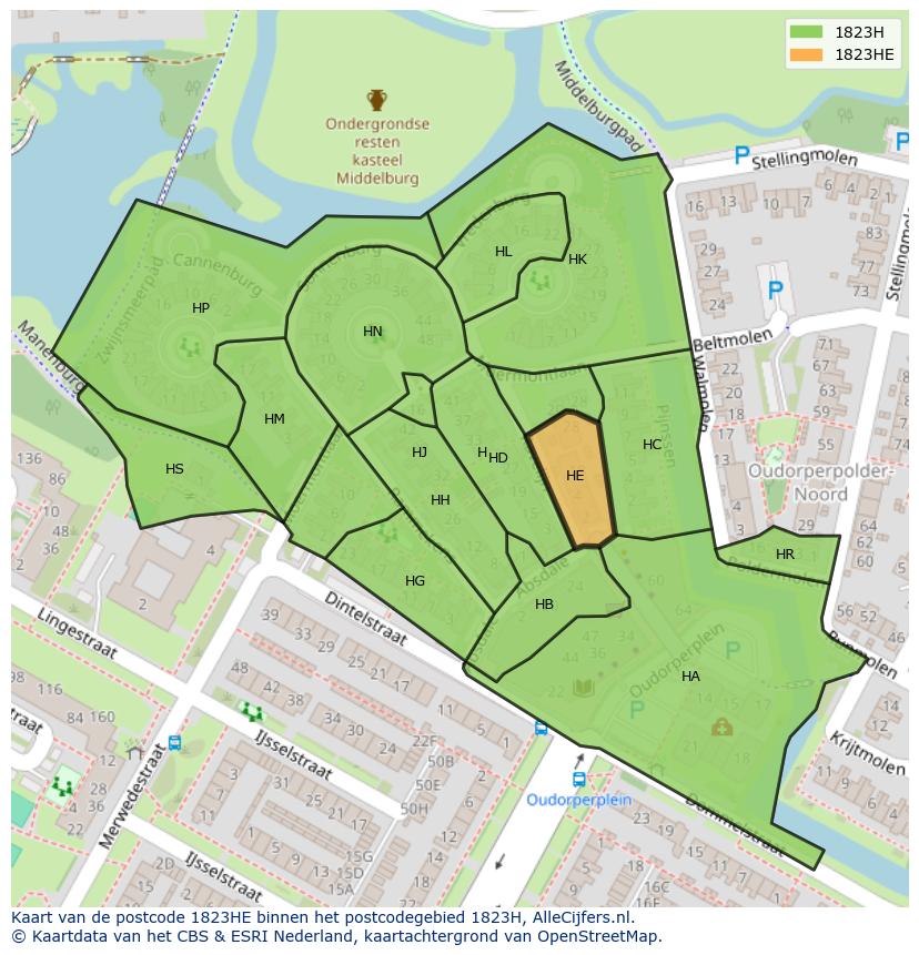 Afbeelding van het postcodegebied 1823 HE op de kaart.
