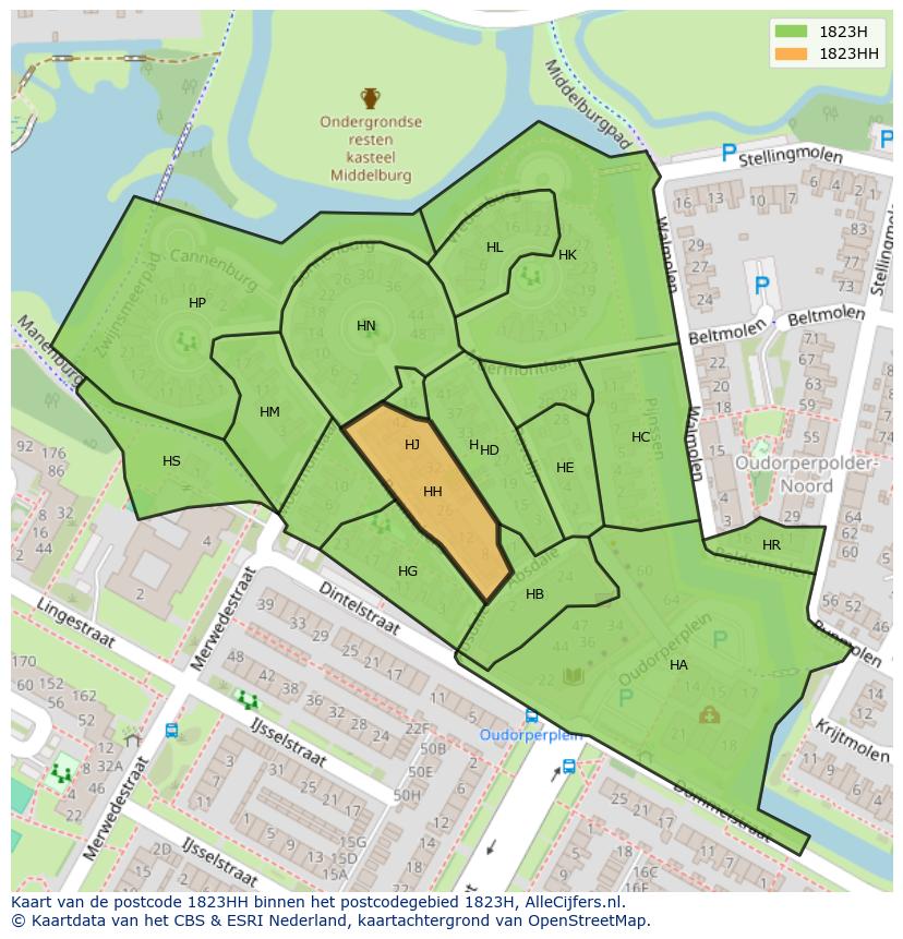Afbeelding van het postcodegebied 1823 HH op de kaart.