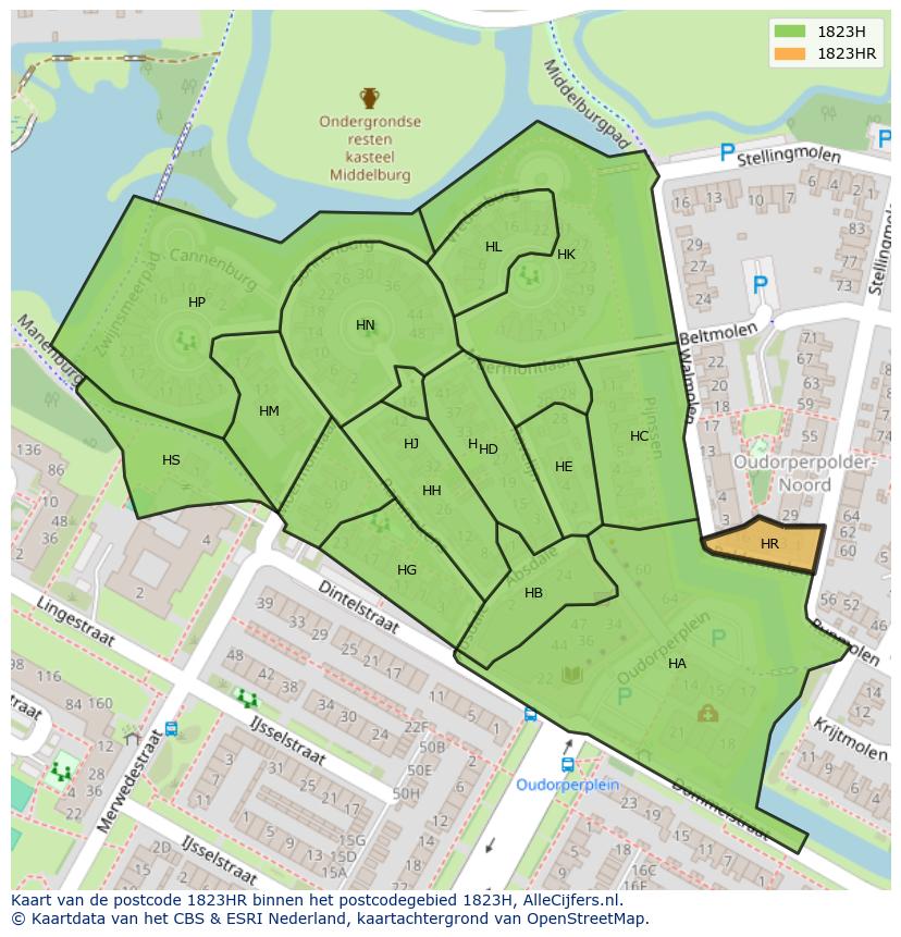 Afbeelding van het postcodegebied 1823 HR op de kaart.