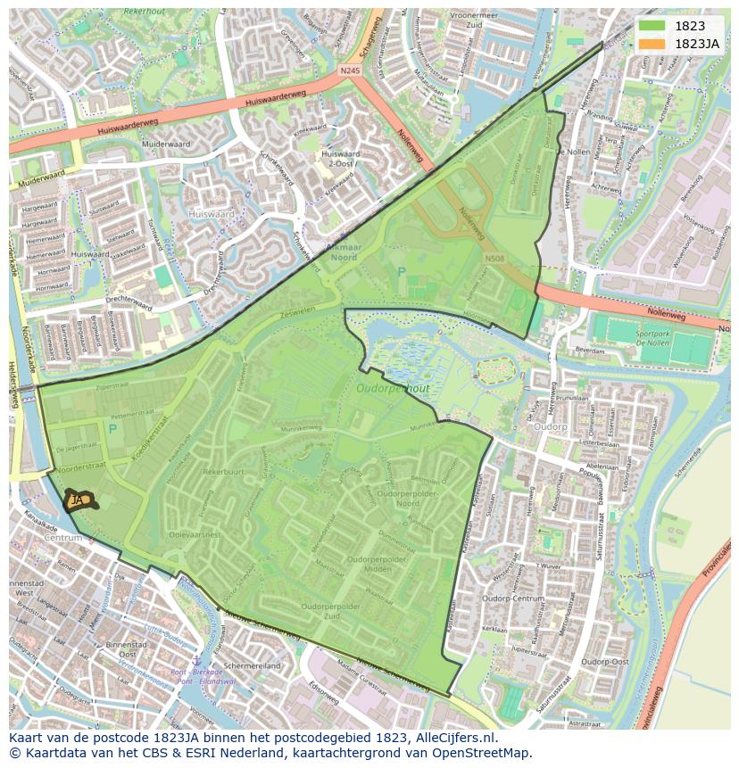 Afbeelding van het postcodegebied 1823 JA op de kaart.