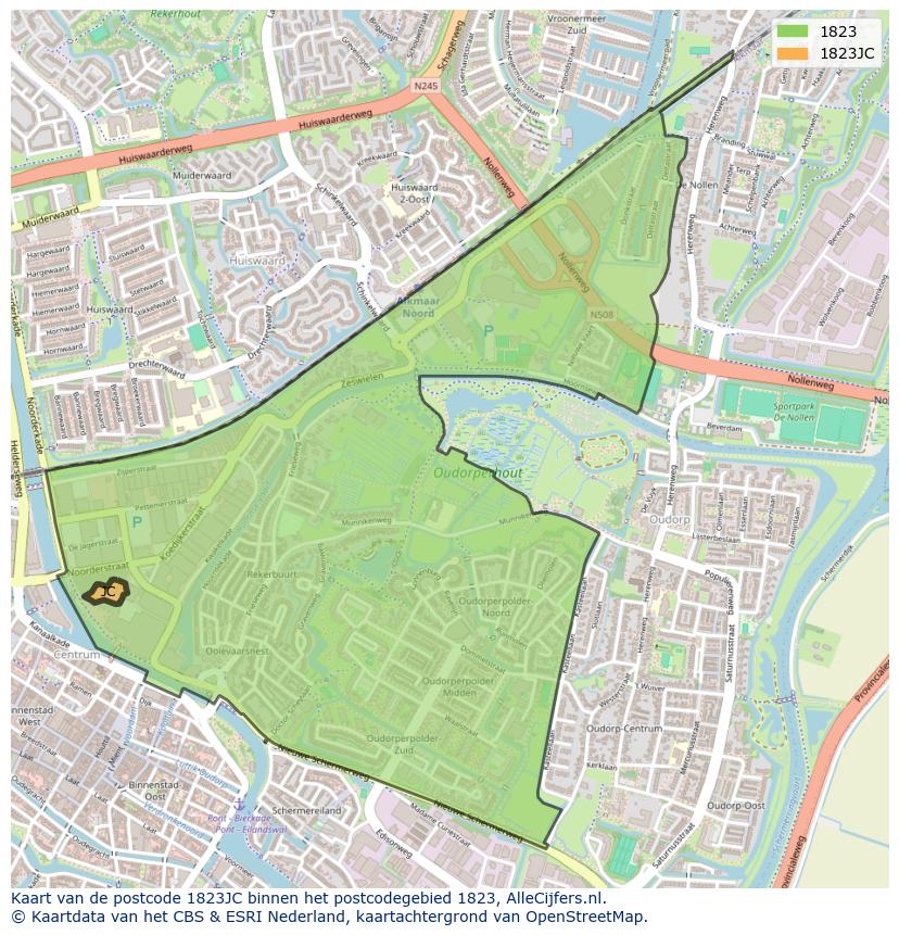 Afbeelding van het postcodegebied 1823 JC op de kaart.