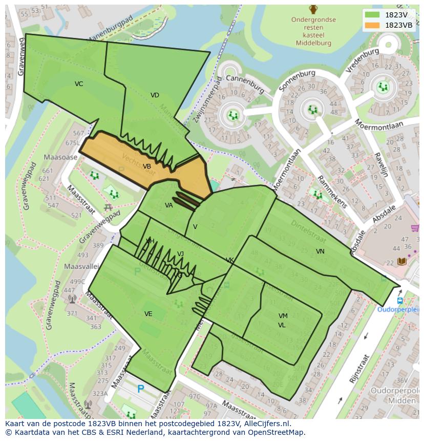 Afbeelding van het postcodegebied 1823 VB op de kaart.