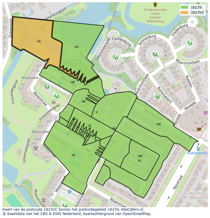 Afbeelding van het postcodegebied 1823 VC op de kaart.