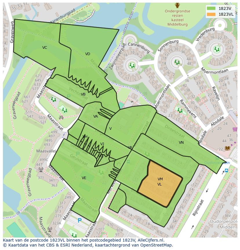Afbeelding van het postcodegebied 1823 VL op de kaart.