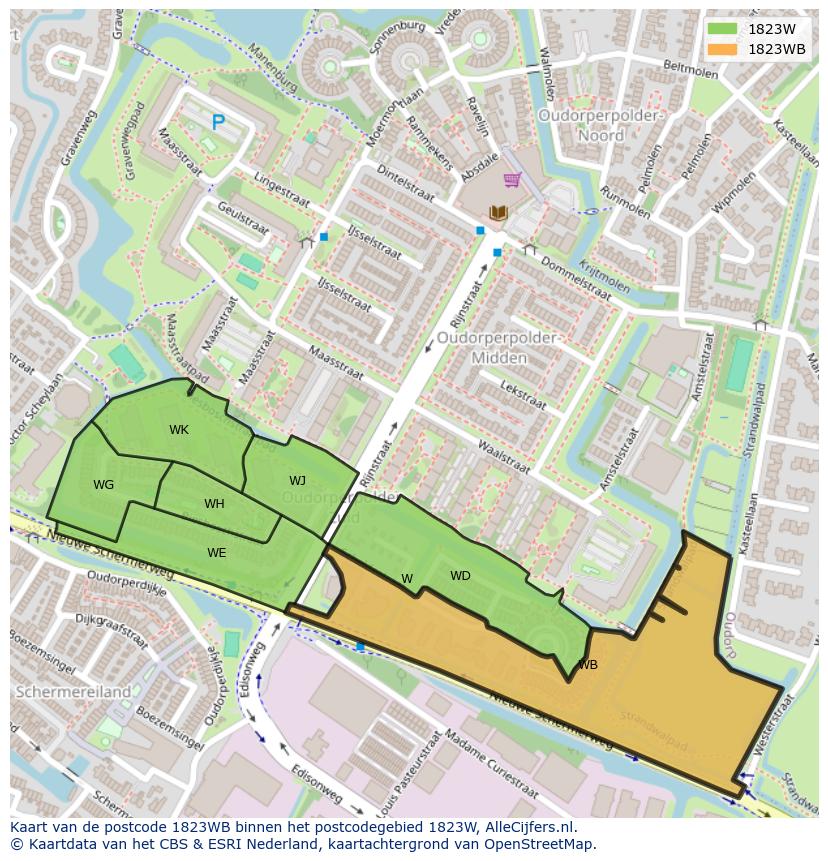 Afbeelding van het postcodegebied 1823 WB op de kaart.