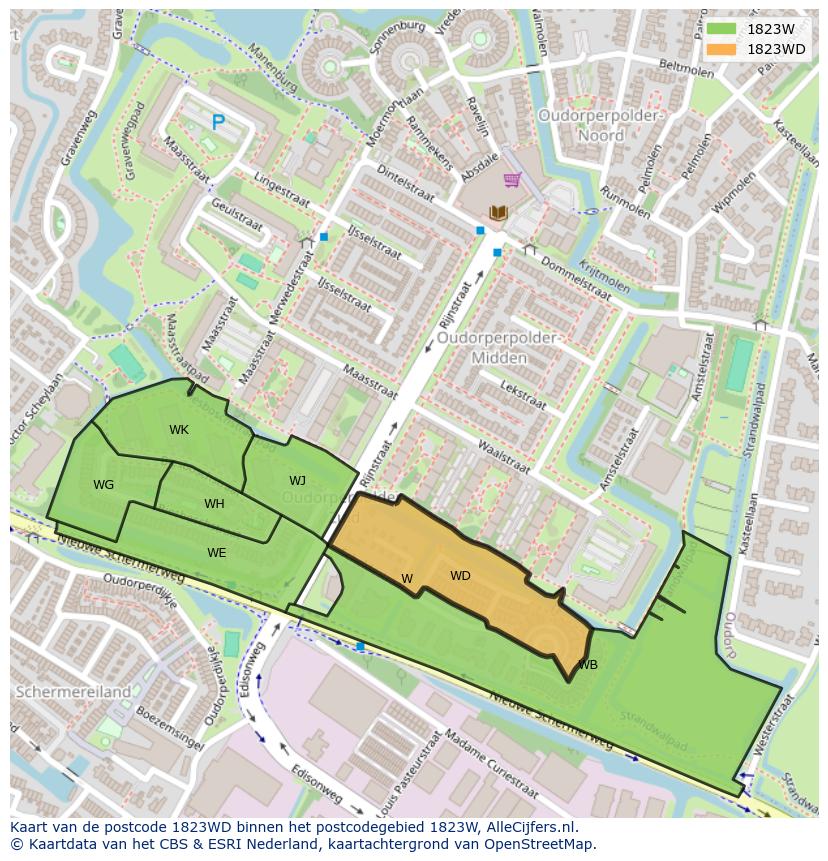 Afbeelding van het postcodegebied 1823 WD op de kaart.
