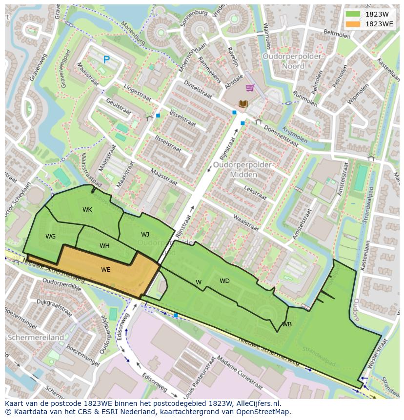 Afbeelding van het postcodegebied 1823 WE op de kaart.
