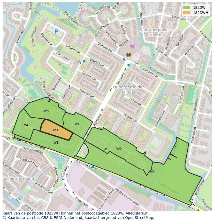 Afbeelding van het postcodegebied 1823 WH op de kaart.