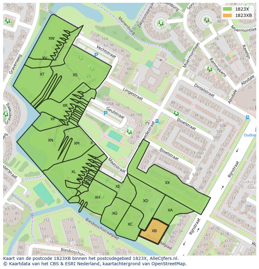 Afbeelding van het postcodegebied 1823 XB op de kaart.