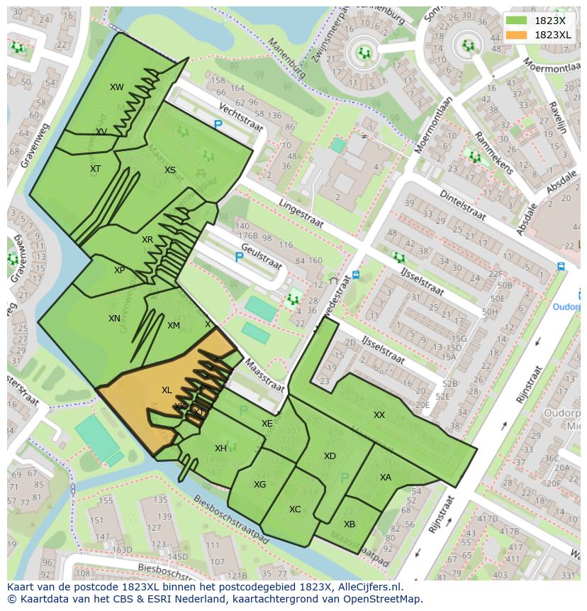 Afbeelding van het postcodegebied 1823 XL op de kaart.