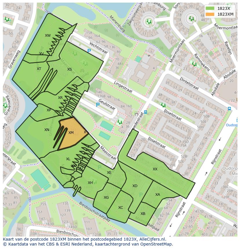 Afbeelding van het postcodegebied 1823 XM op de kaart.