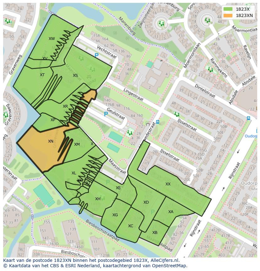 Afbeelding van het postcodegebied 1823 XN op de kaart.