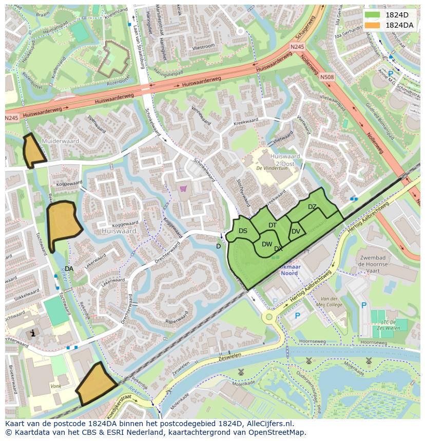 Afbeelding van het postcodegebied 1824 DA op de kaart.