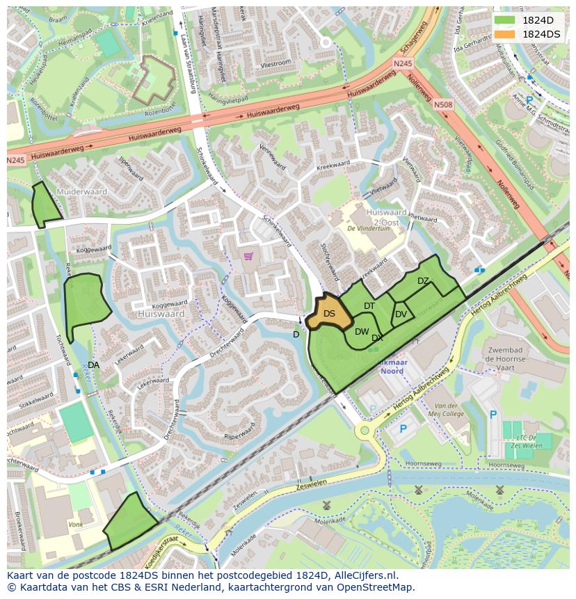 Afbeelding van het postcodegebied 1824 DS op de kaart.