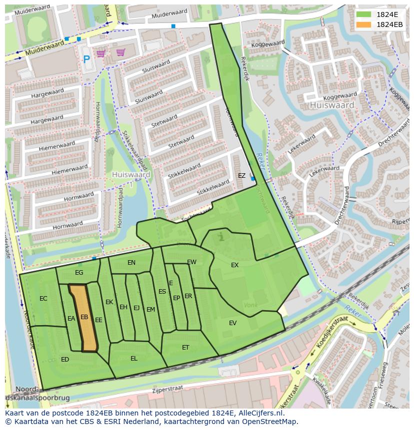 Afbeelding van het postcodegebied 1824 EB op de kaart.