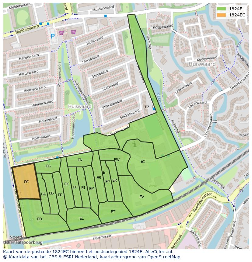 Afbeelding van het postcodegebied 1824 EC op de kaart.