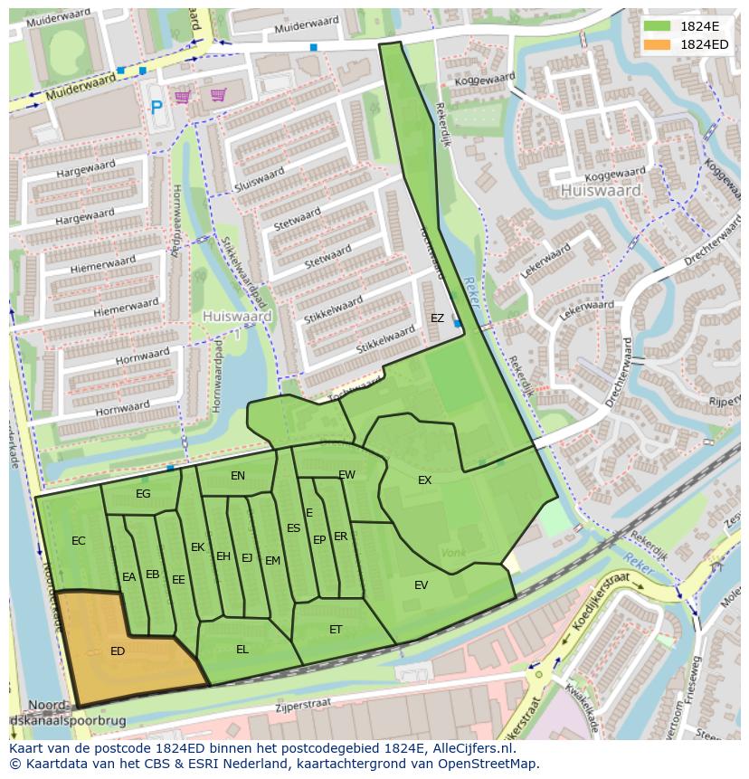 Afbeelding van het postcodegebied 1824 ED op de kaart.