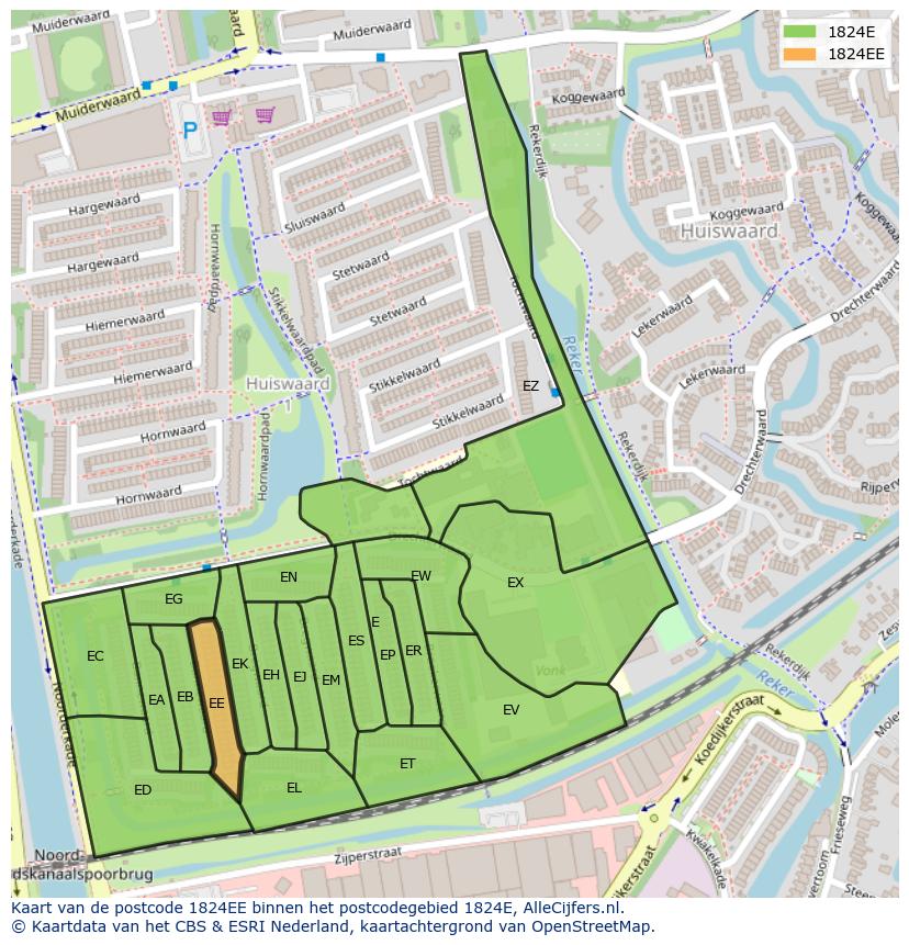 Afbeelding van het postcodegebied 1824 EE op de kaart.