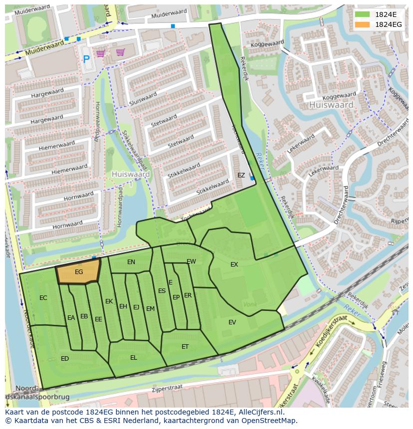 Afbeelding van het postcodegebied 1824 EG op de kaart.