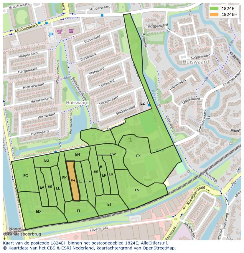 Afbeelding van het postcodegebied 1824 EH op de kaart.