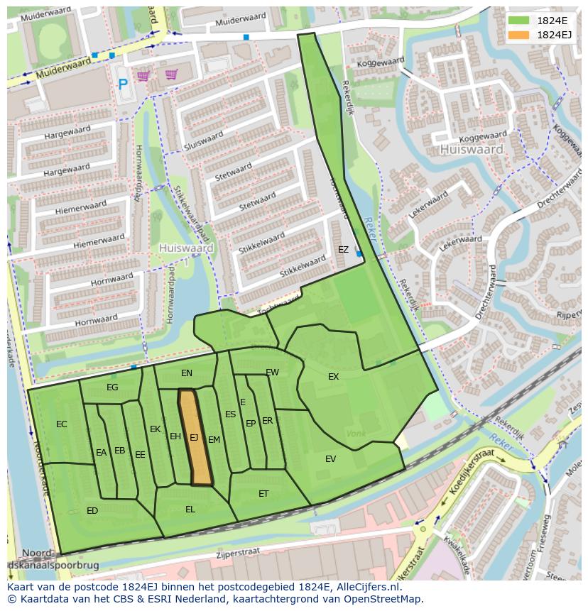 Afbeelding van het postcodegebied 1824 EJ op de kaart.
