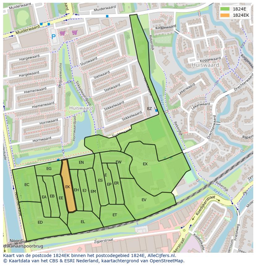 Afbeelding van het postcodegebied 1824 EK op de kaart.