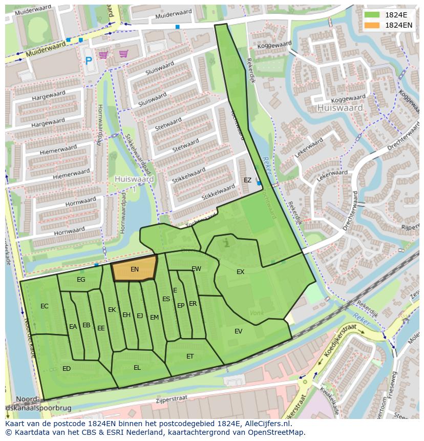 Afbeelding van het postcodegebied 1824 EN op de kaart.