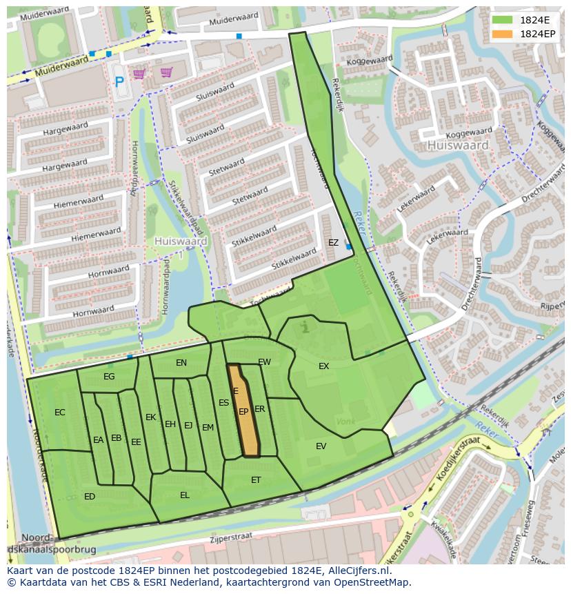 Afbeelding van het postcodegebied 1824 EP op de kaart.