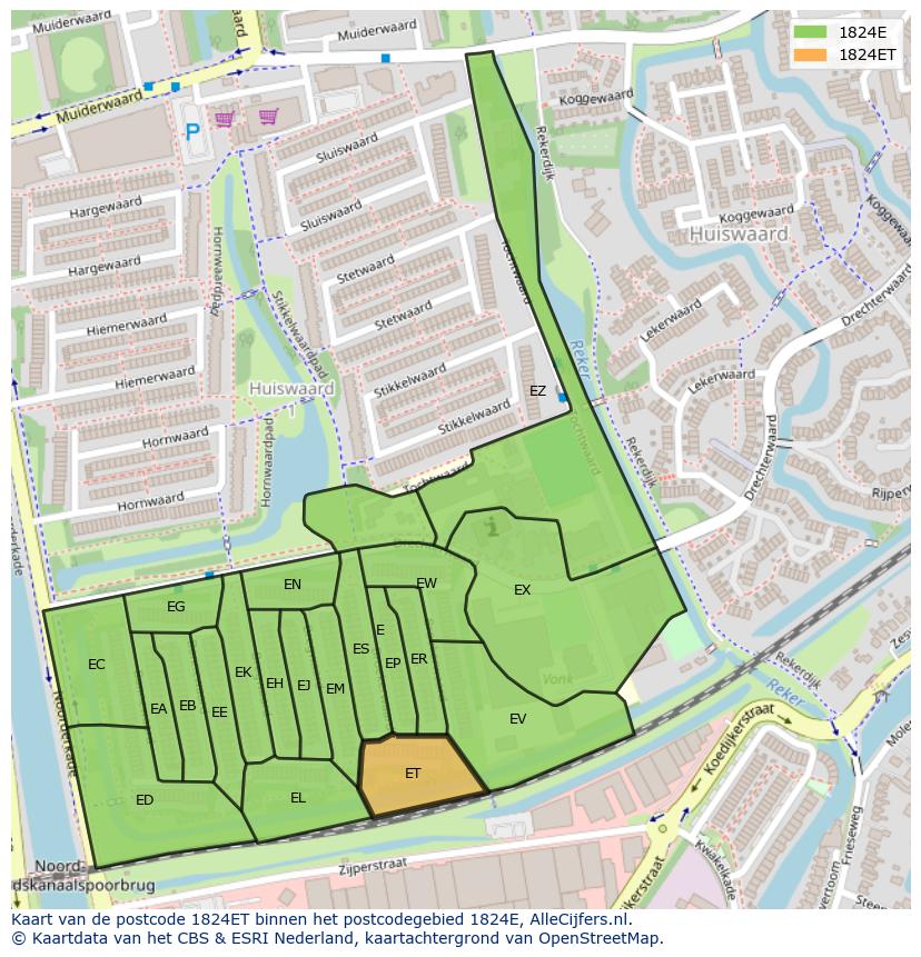 Afbeelding van het postcodegebied 1824 ET op de kaart.